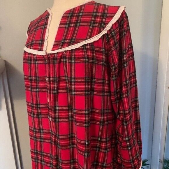 Lanz of Salzburg long Nightgown M red Plaid Cottagecore Prairie Grannycore - Picture 7 of 13